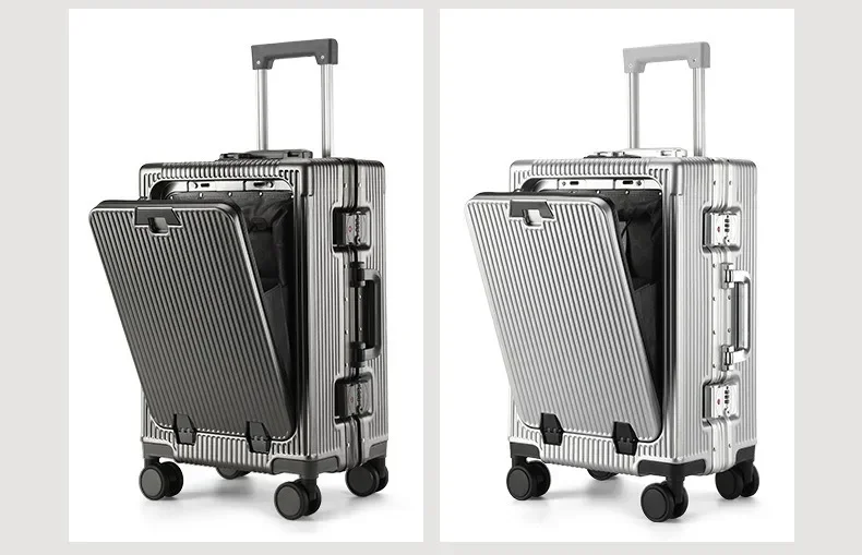 Travel High Quality Portable Suitcase Front Opening Laptop Trolley Case Luggage on Wheels Aluminum Frame Boarding Case