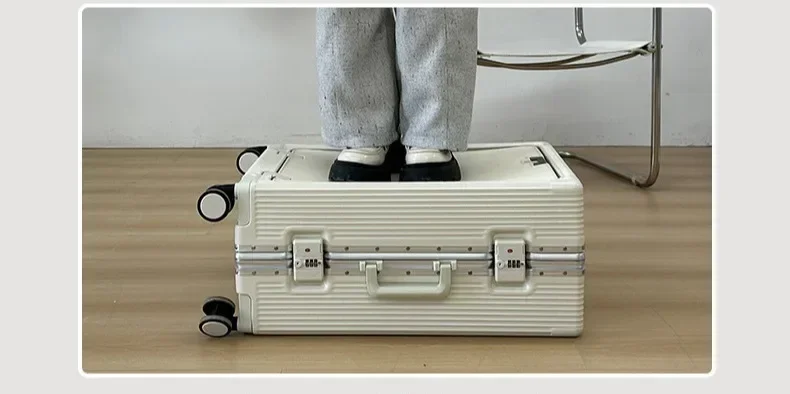 Travel High Quality Portable Suitcase Front Opening Laptop Trolley Case Luggage on Wheels Aluminum Frame Boarding Case