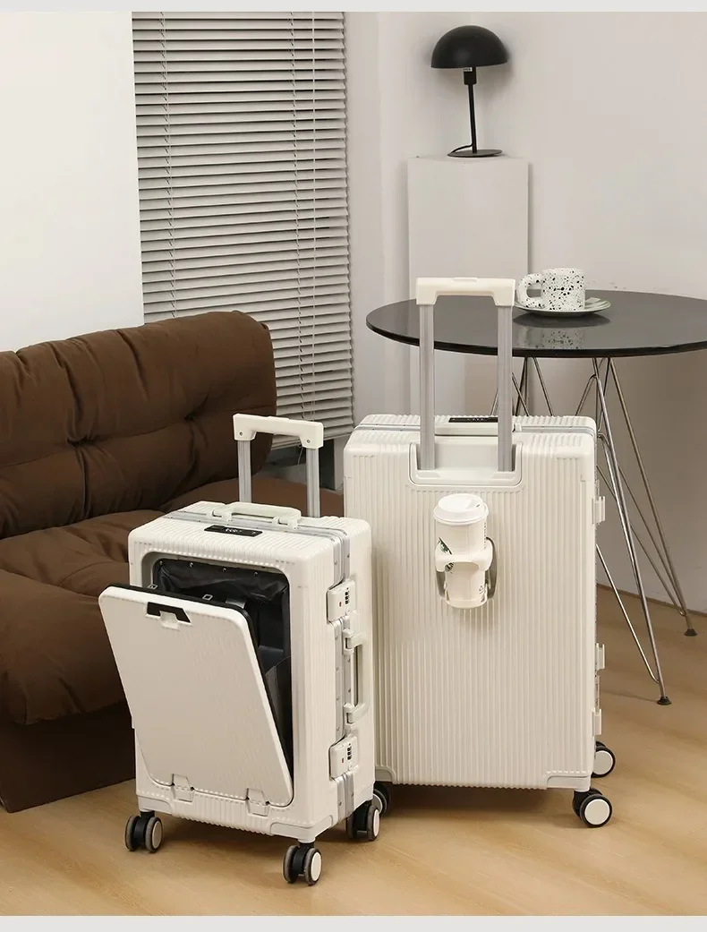 Travel High Quality Portable Suitcase Front Opening Laptop Trolley Case Luggage on Wheels Aluminum Frame Boarding Case