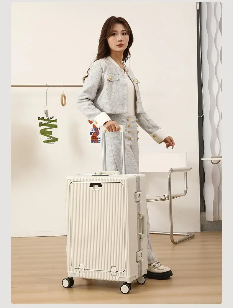 Travel High Quality Portable Suitcase Front Opening Laptop Trolley Case Luggage on Wheels Aluminum Frame Boarding Case