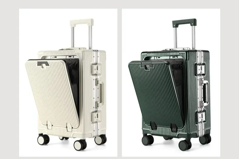 Travel High Quality Portable Suitcase Front Opening Laptop Trolley Case Luggage on Wheels Aluminum Frame Boarding Case