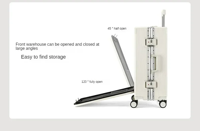 Travel High Quality Portable Suitcase Front Opening Laptop Trolley Case Luggage on Wheels Aluminum Frame Boarding Case