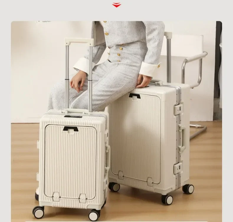 Travel High Quality Portable Suitcase Front Opening Laptop Trolley Case Luggage on Wheels Aluminum Frame Boarding Case