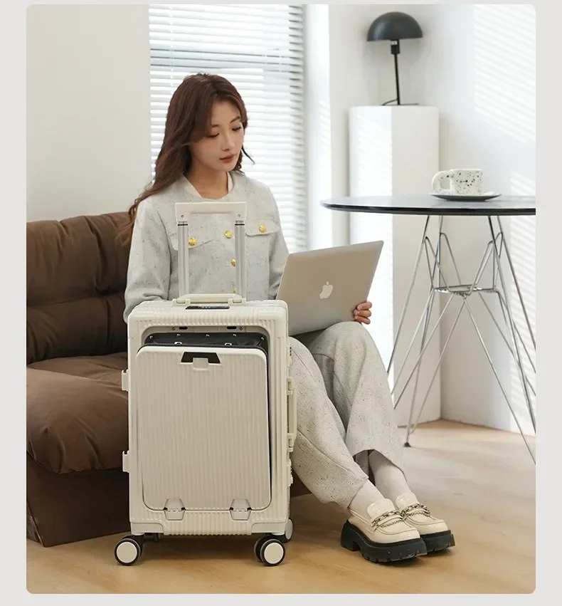 Travel High Quality Portable Suitcase Front Opening Laptop Trolley Case Luggage on Wheels Aluminum Frame Boarding Case