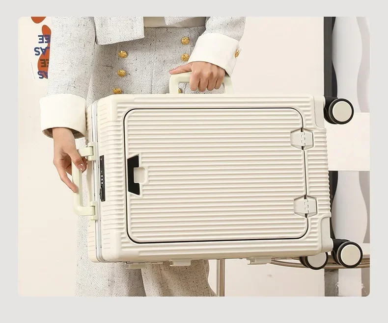 Travel High Quality Portable Suitcase Front Opening Laptop Trolley Case Luggage on Wheels Aluminum Frame Boarding Case