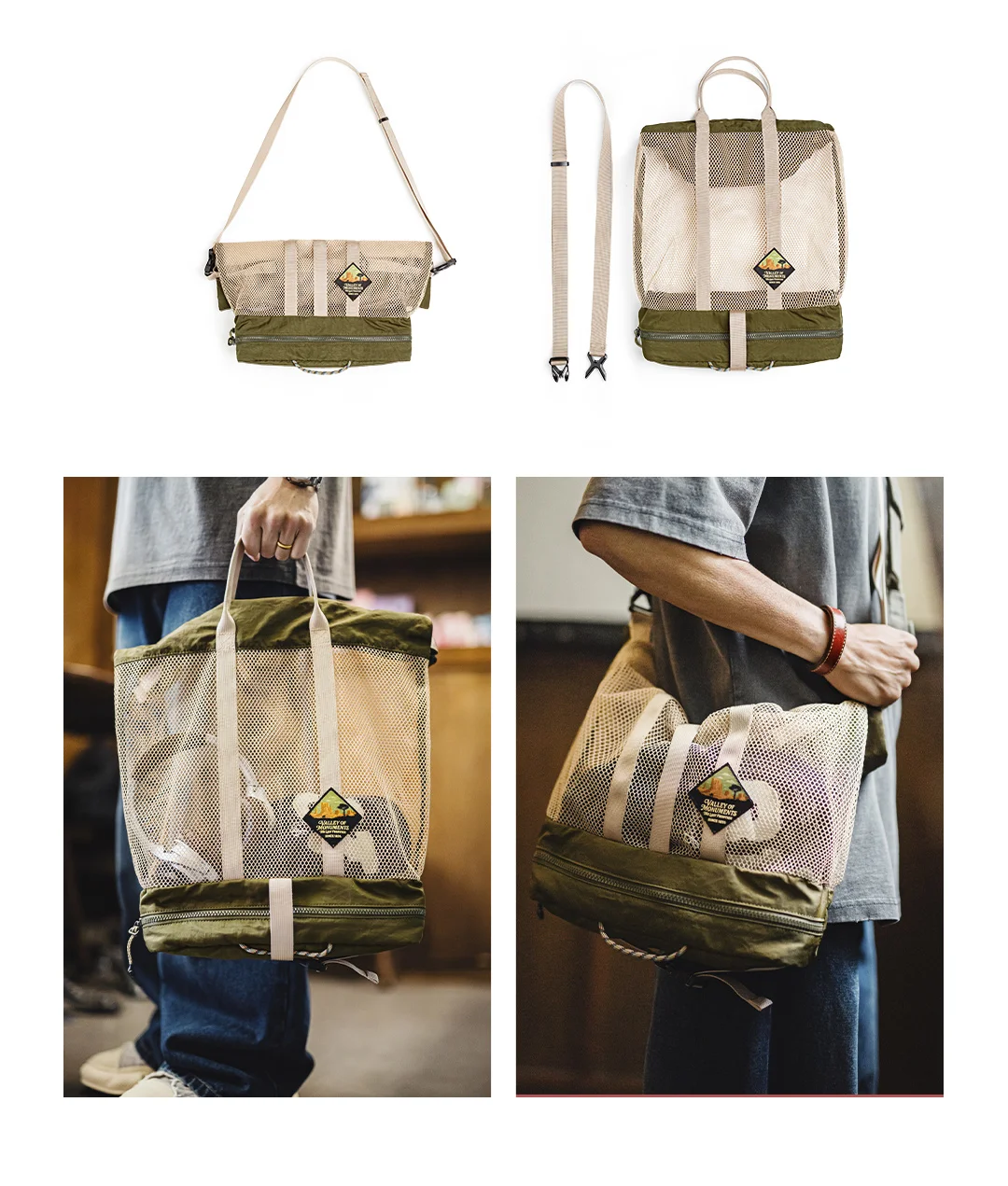 Maden Men's American Workwear Multi Fishing Bag Foldable 2-in-1 Crossbody Tote Large Capacity Outdoor Casual Messenger Bag