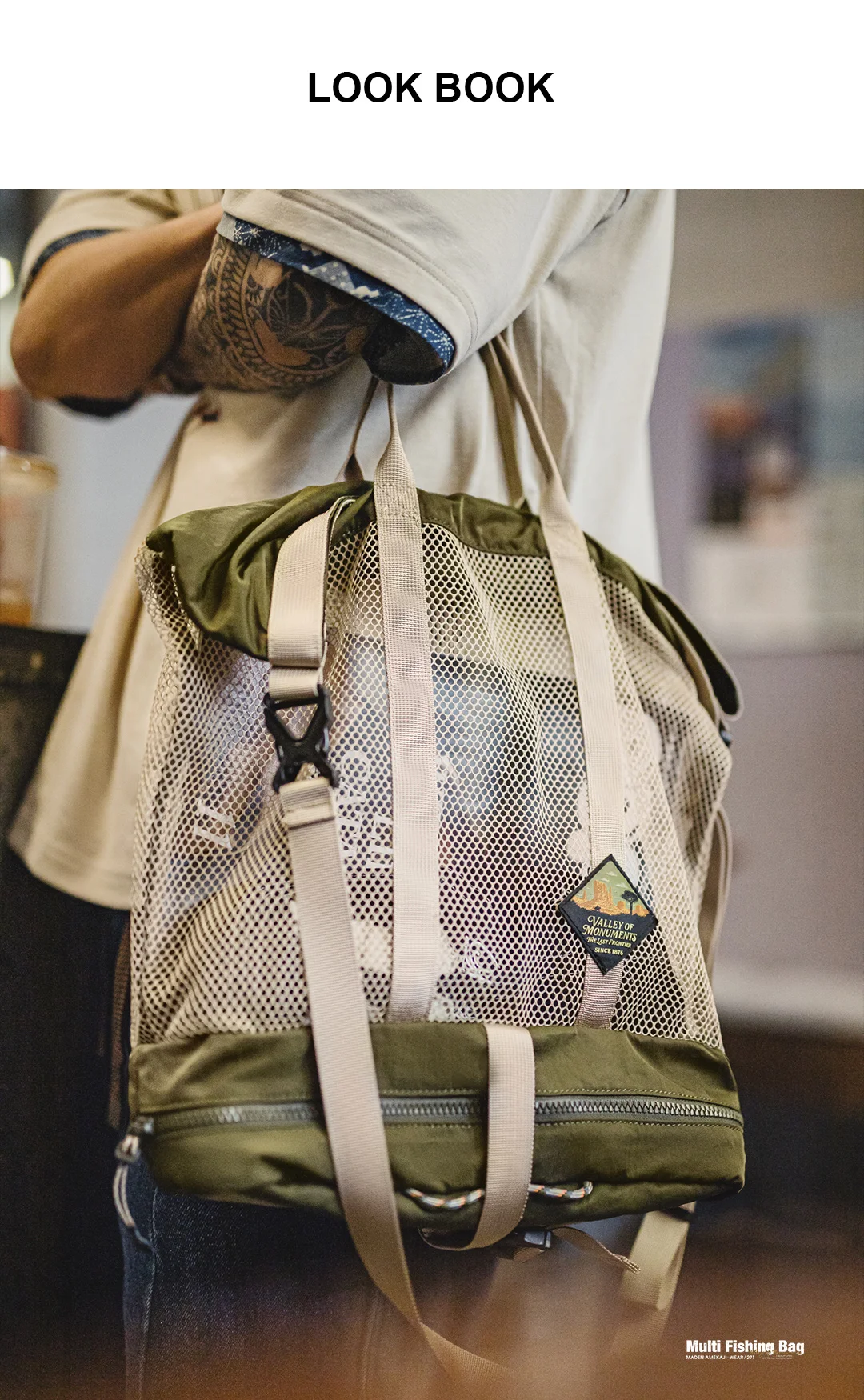 Maden Men's American Workwear Multi Fishing Bag Foldable 2-in-1 Crossbody Tote Large Capacity Outdoor Casual Messenger Bag