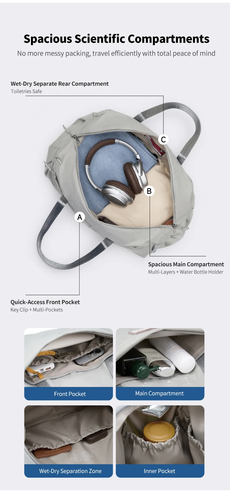 OIWAS Large Capacity Travel Bag Gym Bag with Dry Wet Separation Layer for Fitness And Sports Gear Organizing