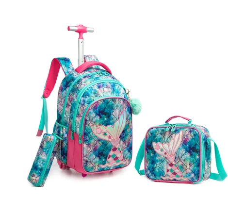 Boys Rolling Backpack for Kids 8-12 Trolley School Bag with Wheels Travel Backpack for Kids with Lunch Bag Back to School Supply