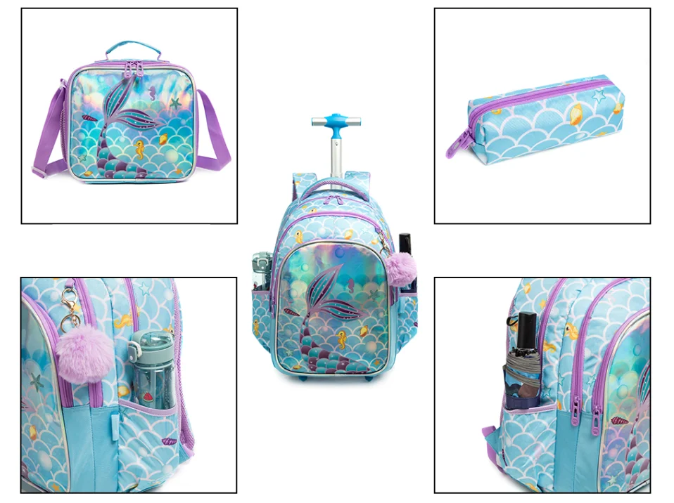 Boys Rolling Backpack for Kids 8-12 Trolley School Bag with Wheels Travel Backpack for Kids with Lunch Bag Back to School Supply