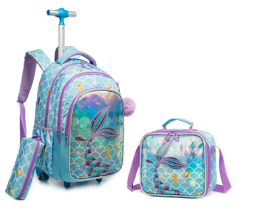 Boys Rolling Backpack for Kids 8-12 Trolley School Bag with Wheels Travel Backpack for Kids with Lunch Bag Back to School Supply