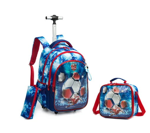 Boys Rolling Backpack for Kids 8-12 Trolley School Bag with Wheels Travel Backpack for Kids with Lunch Bag Back to School Supply