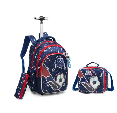 Boys Rolling Backpack for Kids 8-12 Trolley School Bag with Wheels Travel Backpack for Kids with Lunch Bag Back to School Supply