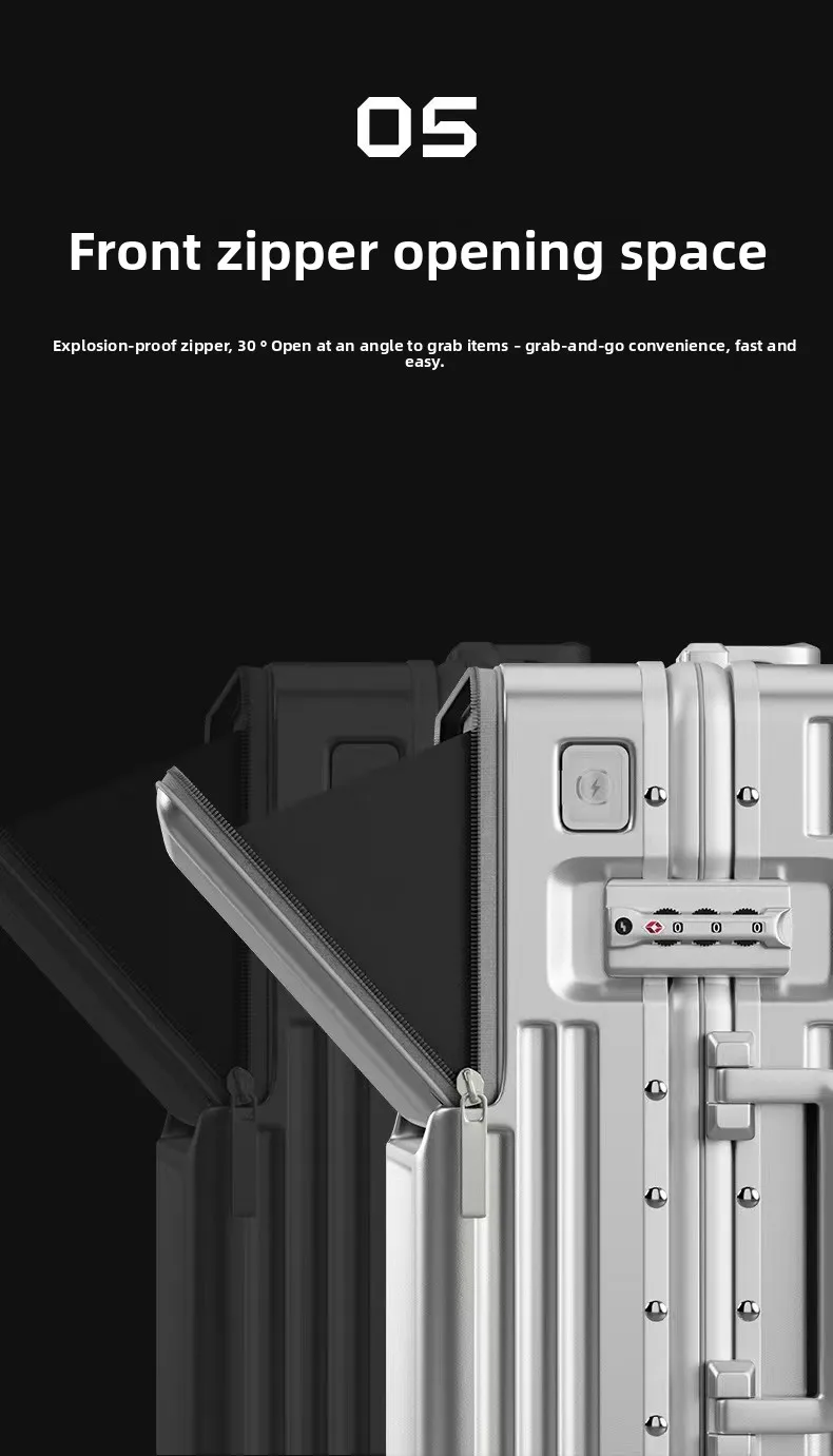 KLQDZMS Multifunctional Suitcase Front Opening Boarding Case Laptop Trolley Case 20"24"26 Inch Charging Cabin Luggage