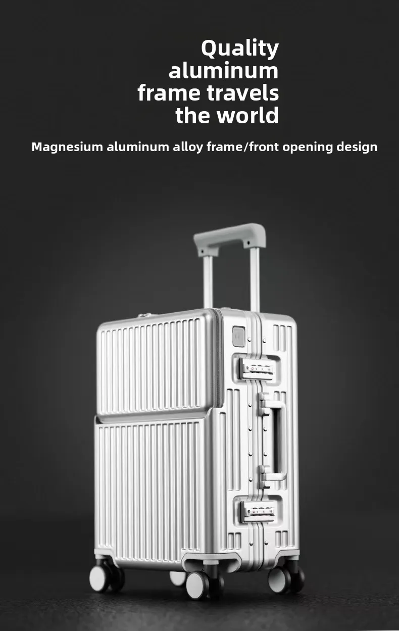 KLQDZMS Multifunctional Suitcase Front Opening Boarding Case Laptop Trolley Case 20"24"26 Inch Charging Cabin Luggage