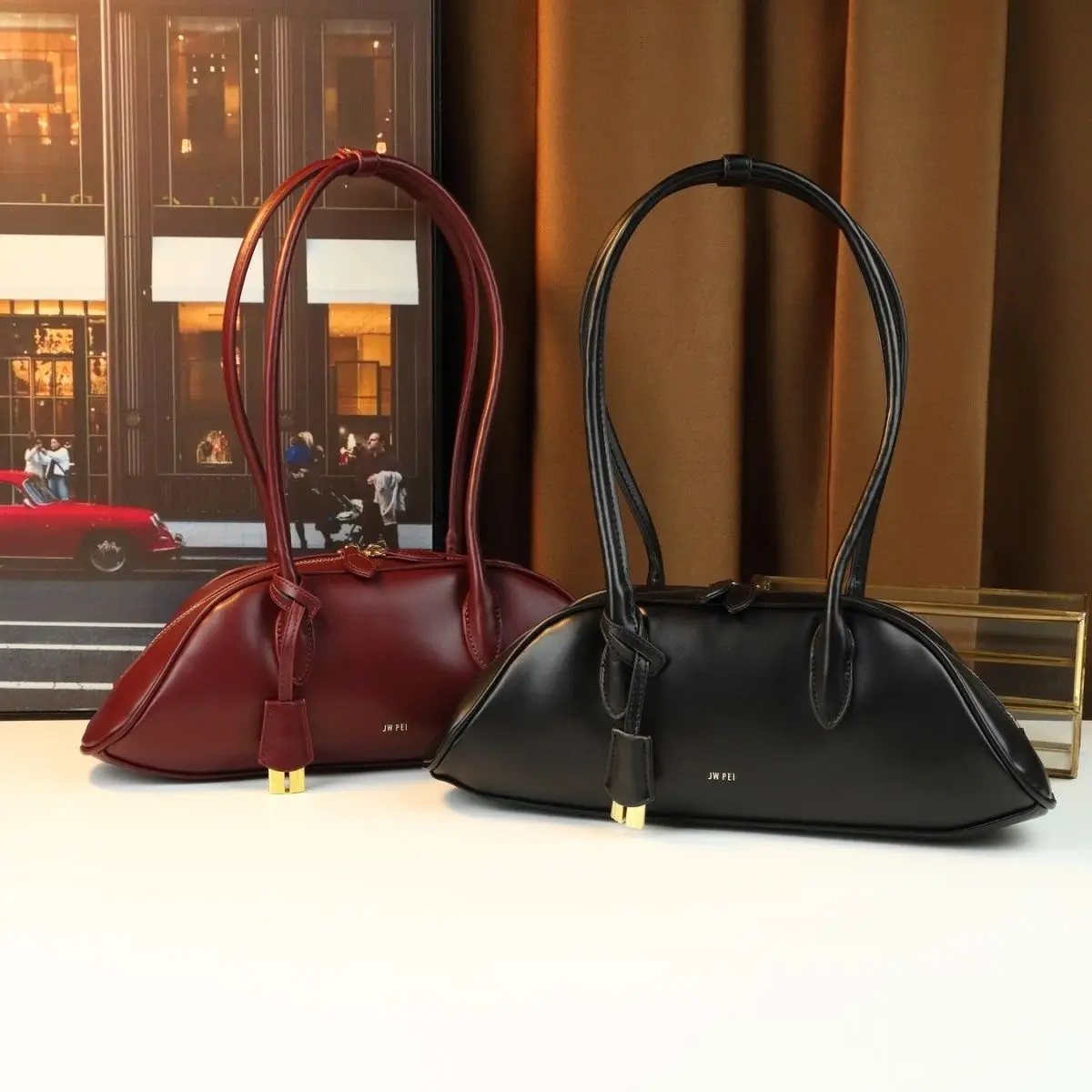 JW PEI Trendy Sports Style Bowling Dumpling Bag Solid Color Large Capacity Handbag Single Shoulder Underarm Bag