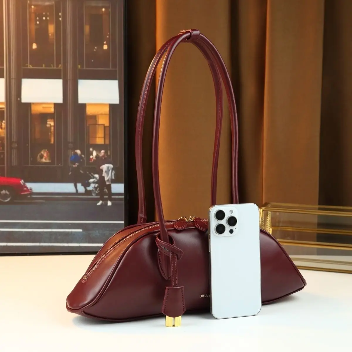 JW PEI Trendy Sports Style Bowling Dumpling Bag Solid Color Large Capacity Handbag Single Shoulder Underarm Bag