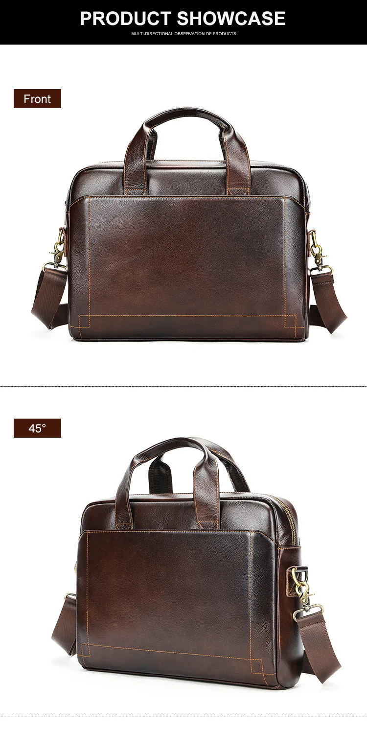 Men's genuine leather handbag, top-layer cowhide briefcase, genuine leather laptop bag, business bag