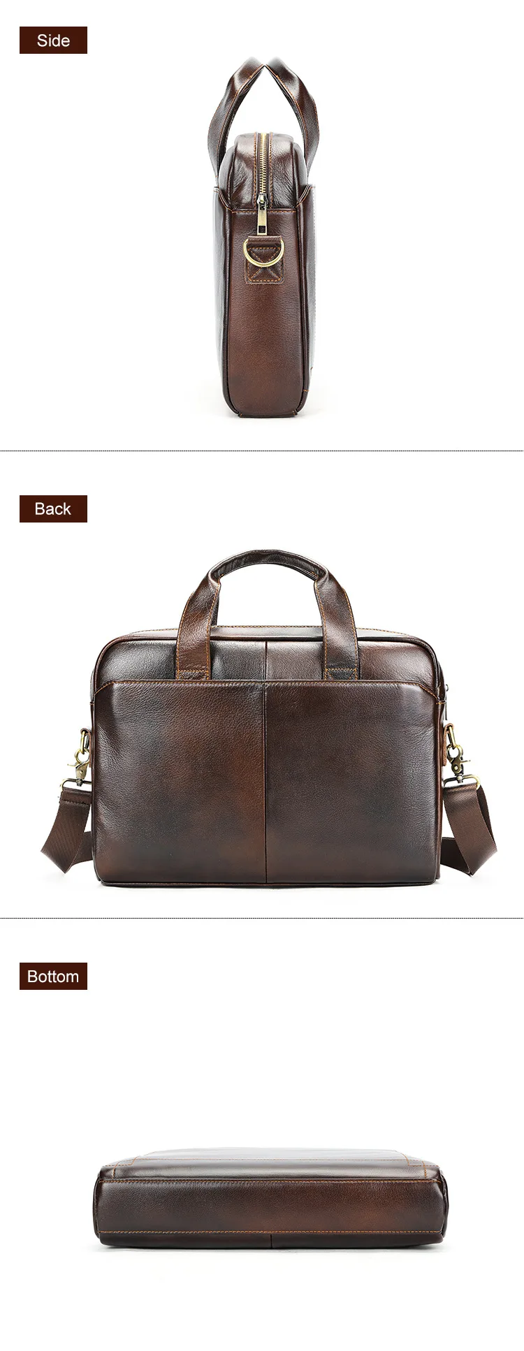 Men's genuine leather handbag, top-layer cowhide briefcase, genuine leather laptop bag, business bag