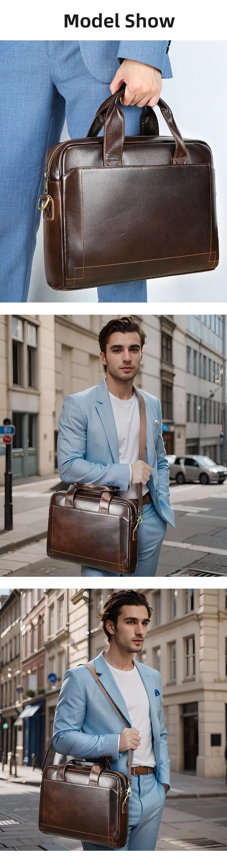 Men's genuine leather handbag, top-layer cowhide briefcase, genuine leather laptop bag, business bag