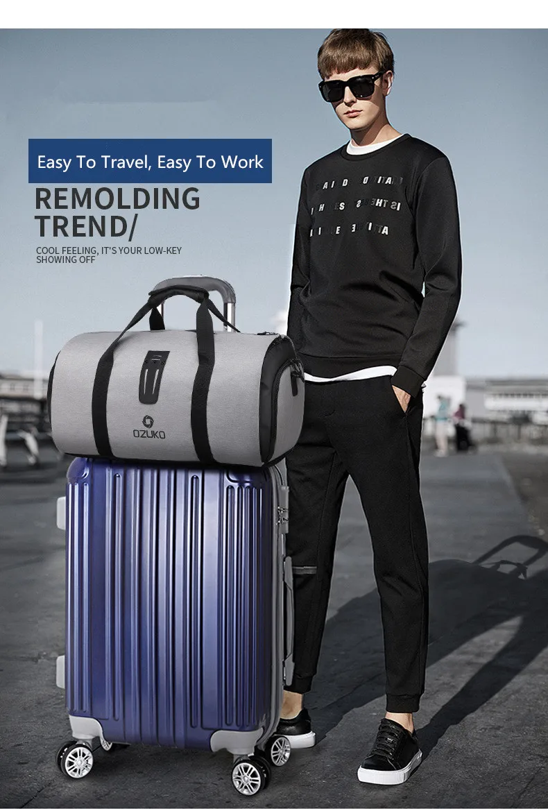 OZUKO Garment Bag Multifunction Men Suit Storage Large Capacity Luggage Handbag Male Waterproof Travel Duffel Bag Shoes Pocket