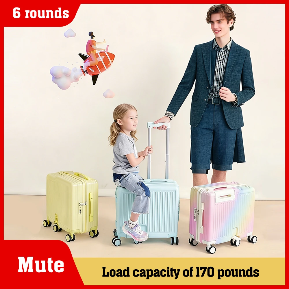 18' Hand Carry Luggage Portable Boarding Bagage 6 Wheels ZIPPER Lock Luggage Can Sit Down Kids Luggage