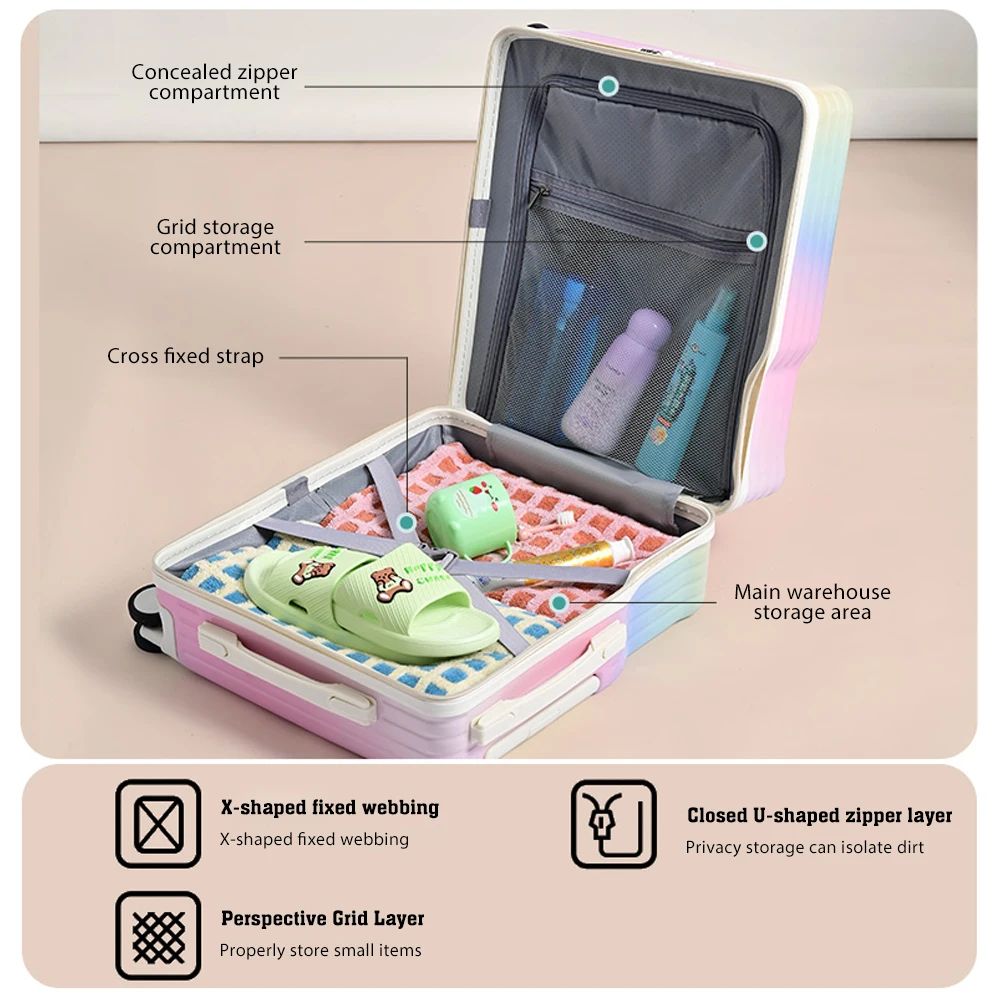 18' Hand Carry Luggage Portable Boarding Bagage 6 Wheels ZIPPER Lock Luggage Can Sit Down Kids Luggage