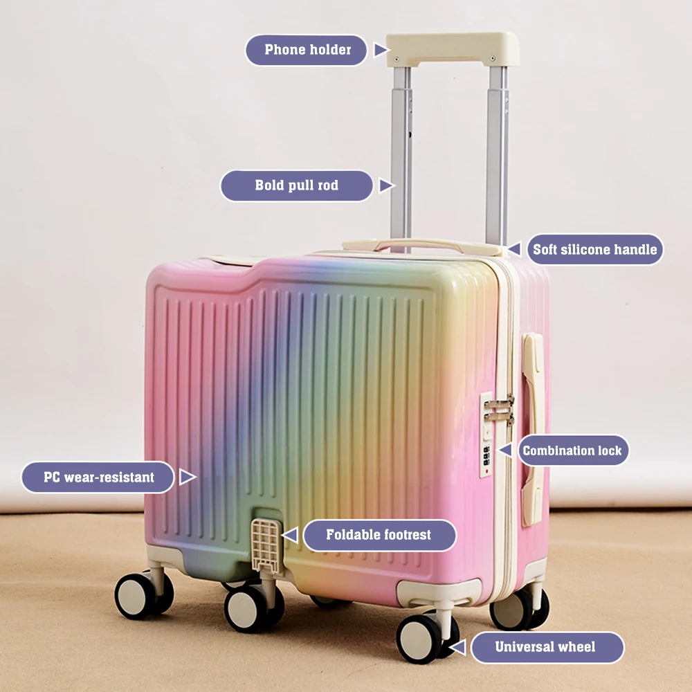 18' Hand Carry Luggage Portable Boarding Bagage 6 Wheels ZIPPER Lock Luggage Can Sit Down Kids Luggage