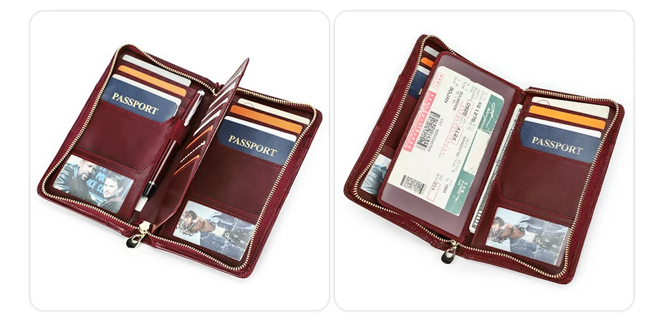 CONTACT'S Genuine Leather Men Passport Cover with Pen Slot Family Passport Travel Wallets ID Card Bag Organizer Document Pouch