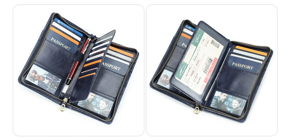 CONTACT'S Genuine Leather Men Passport Cover with Pen Slot Family Passport Travel Wallets ID Card Bag Organizer Document Pouch