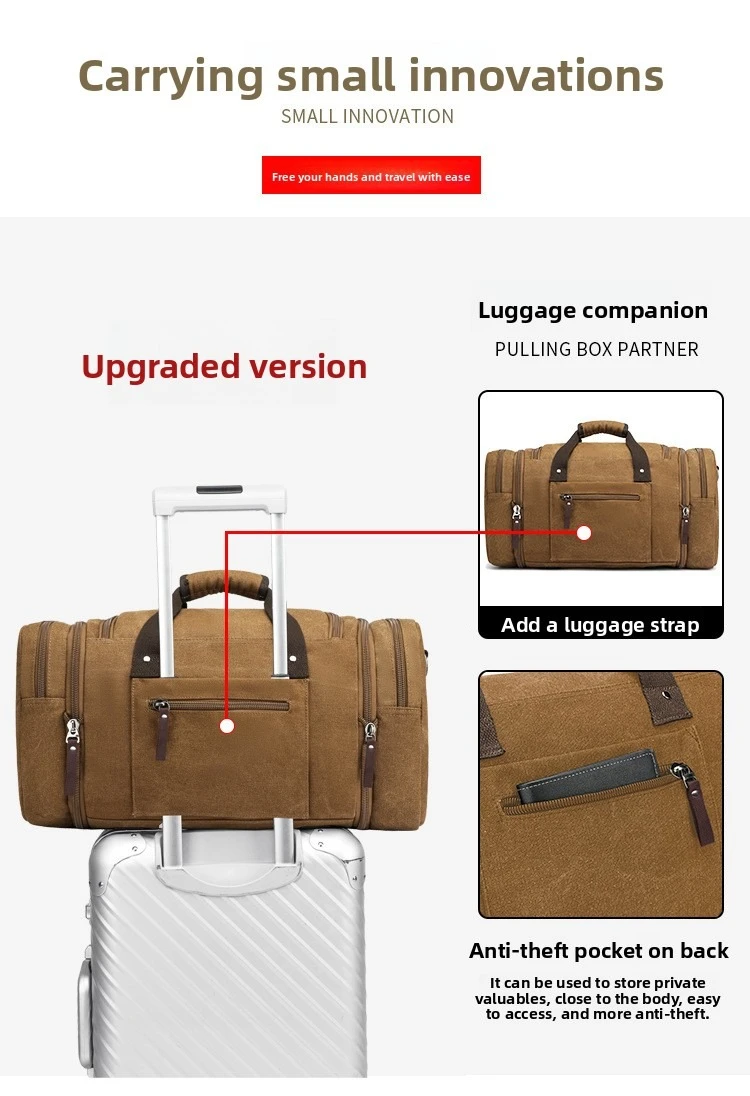 Large Capacity Men Hand Luggage Travel Duffle Bags Canvas Travel Bags Weekend Shoulder Bags Multifunctional Overnight Duffel Bag