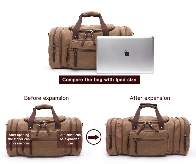 Large Capacity Men Hand Luggage Travel Duffle Bags Canvas Travel Bags Weekend Shoulder Bags Multifunctional Overnight Duffel Bag