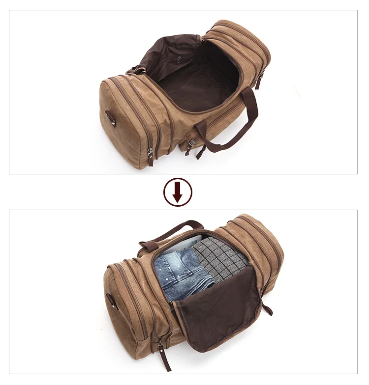 Large Capacity Men Hand Luggage Travel Duffle Bags Canvas Travel Bags Weekend Shoulder Bags Multifunctional Overnight Duffel Bag