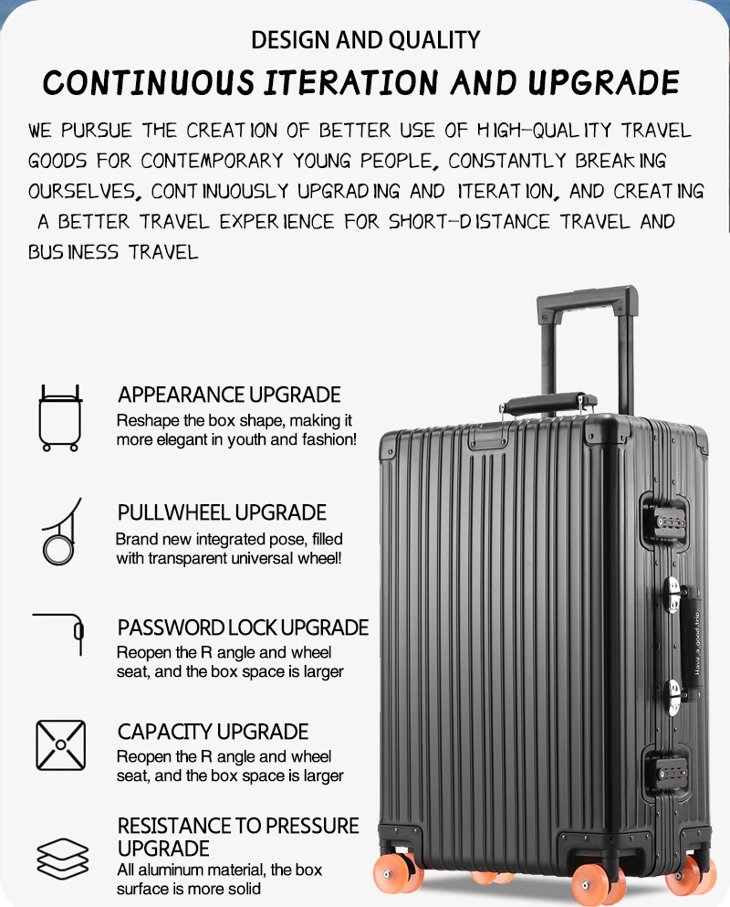 All-Aluminum Magnesium Alloy Suitcase Large-Capacity Password Luggage Infused Transparent Rolling Wheel Business Trolley Case