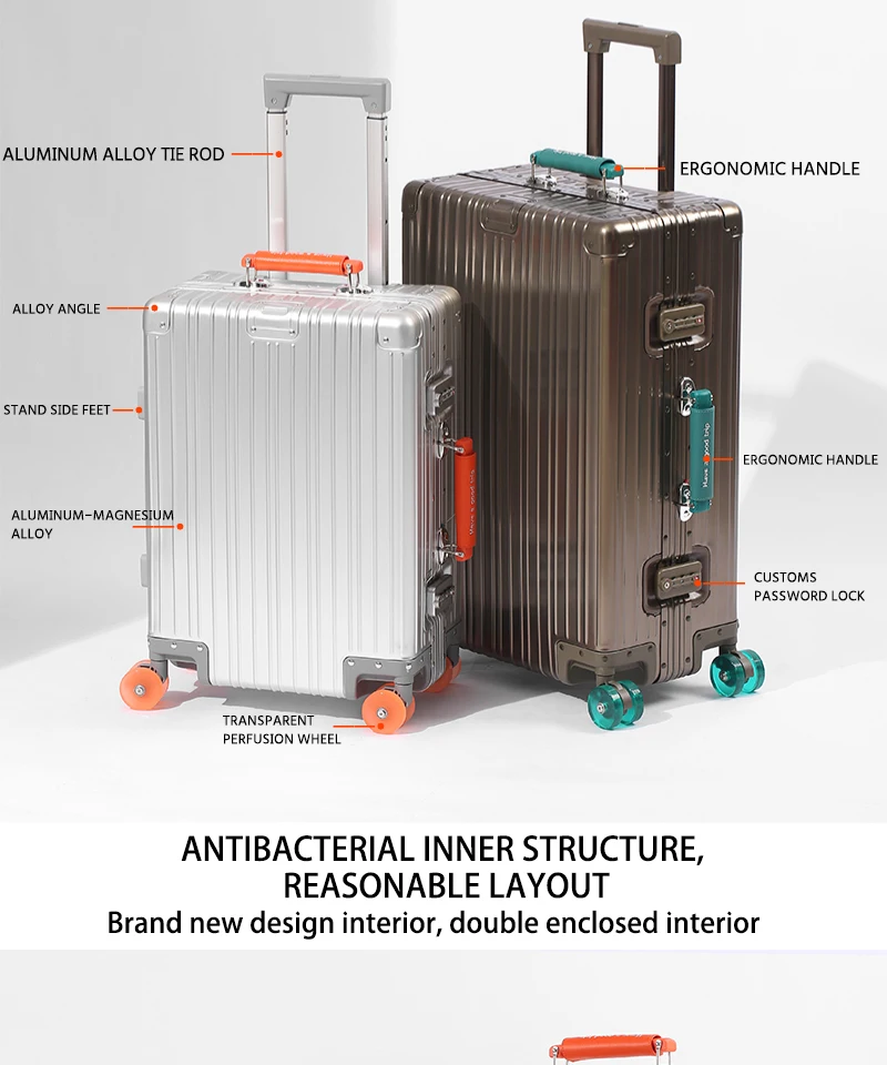 All-Aluminum Magnesium Alloy Suitcase Large-Capacity Password Luggage Infused Transparent Rolling Wheel Business Trolley Case