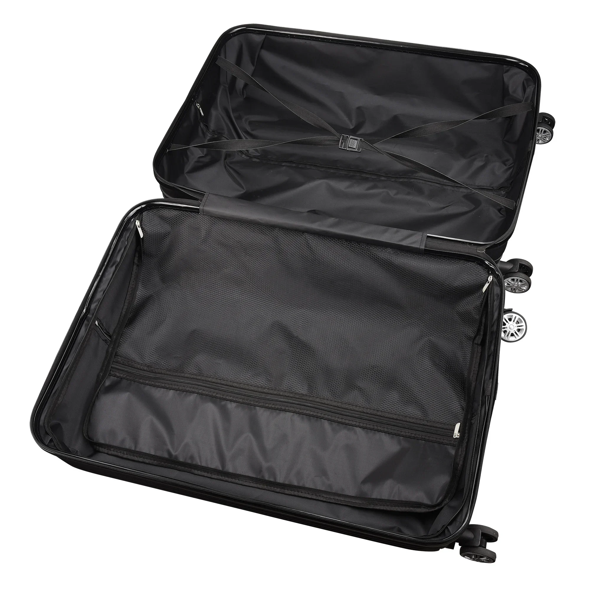 Rosahqnda 3 Piece Hard Shell Luggage Set, 20/24/28 Inch ABS Spinner Suitcases, 3-Level Adjustable Telescopic Handle, Silent 360° Double Row Wheels, TSA Lock Travel Carry On Checked Luggage For Business Family Trip, Black Grey ABS Hard Shell
