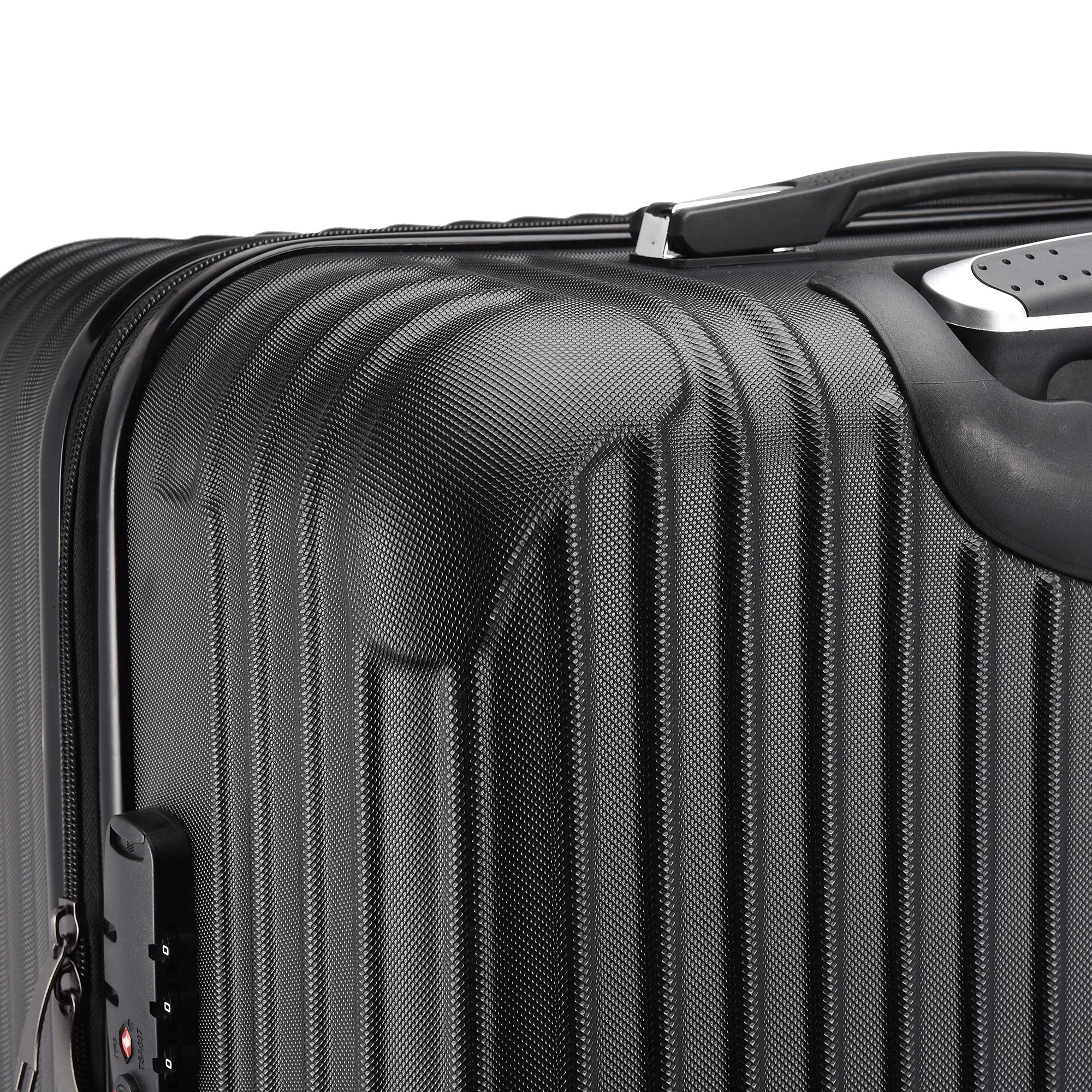 Rosahqnda 3 Piece Hard Shell Luggage Set, 20/24/28 Inch ABS Spinner Suitcases, 3-Level Adjustable Telescopic Handle, Silent 360° Double Row Wheels, TSA Lock Travel Carry On Checked Luggage For Business Family Trip, Black Grey ABS Hard Shell