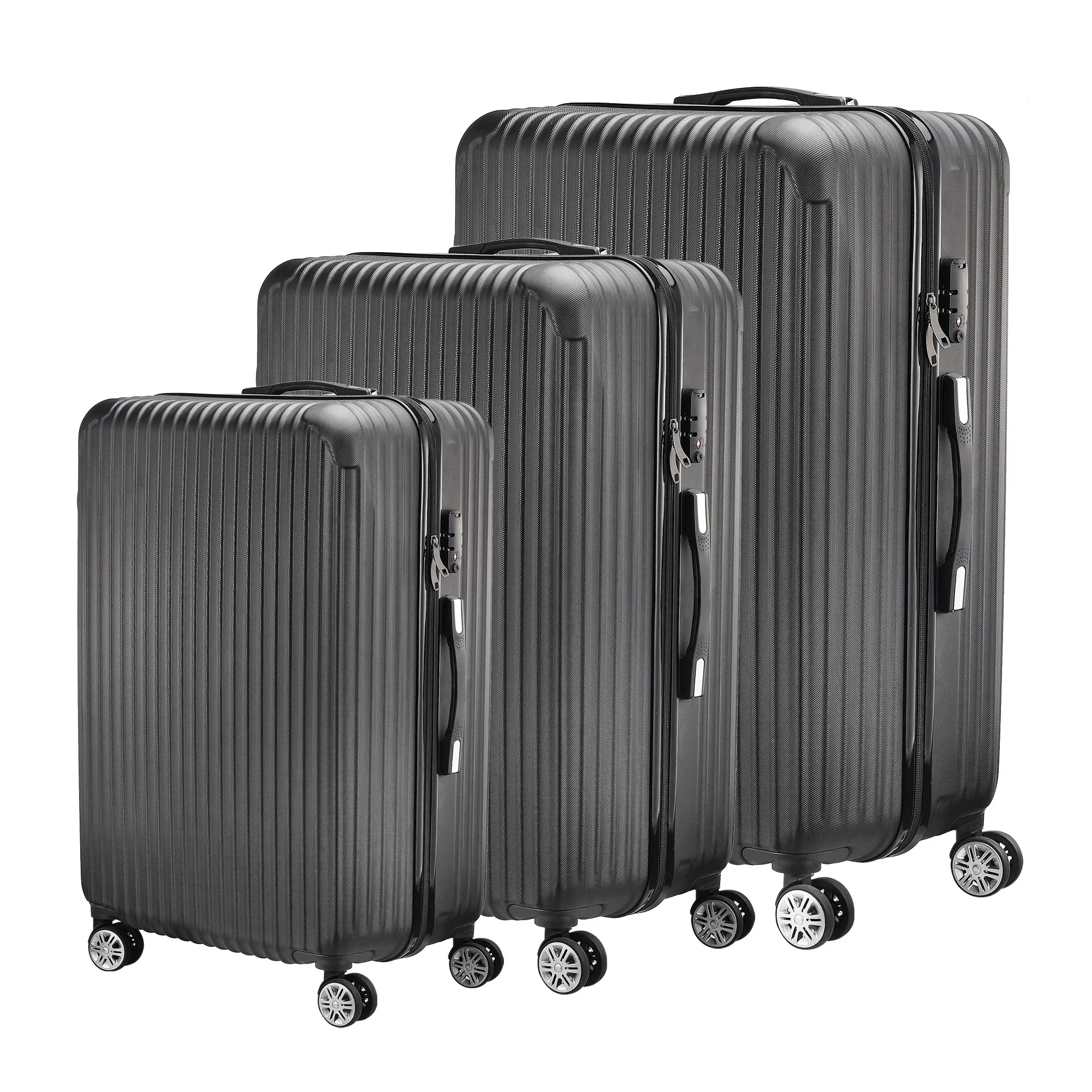 Rosahqnda 3 Piece Hard Shell Luggage Set, 20/24/28 Inch ABS Spinner Suitcases, 3-Level Adjustable Telescopic Handle, Silent 360° Double Row Wheels, TSA Lock Travel Carry On Checked Luggage For Business Family Trip, Black Grey ABS Hard Shell