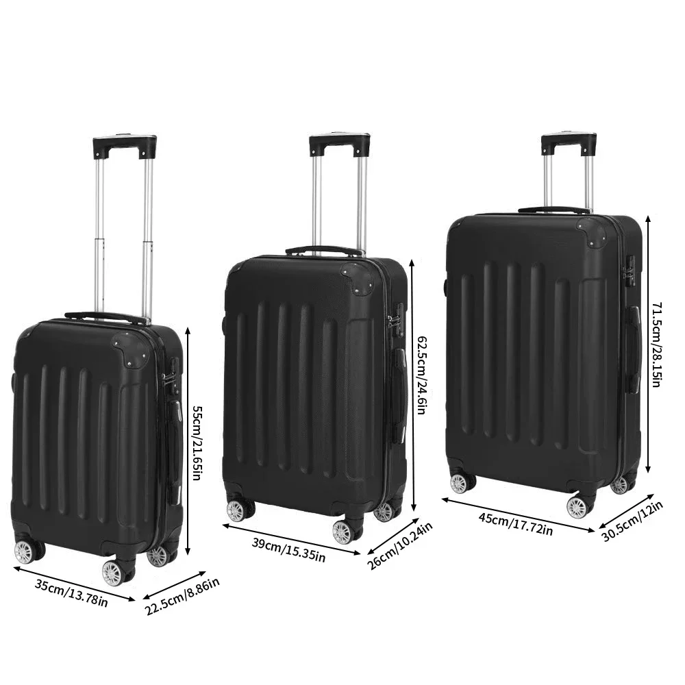 Rosahqnda 3 Piece Hard Shell Luggage Set, 20/24/28 Inch ABS Spinner Suitcases, 3-Level Adjustable Telescopic Handle, Silent 360° Double Row Wheels, TSA Lock Travel Carry On Checked Luggage For Business Family Trip, Black Grey ABS Hard Shell