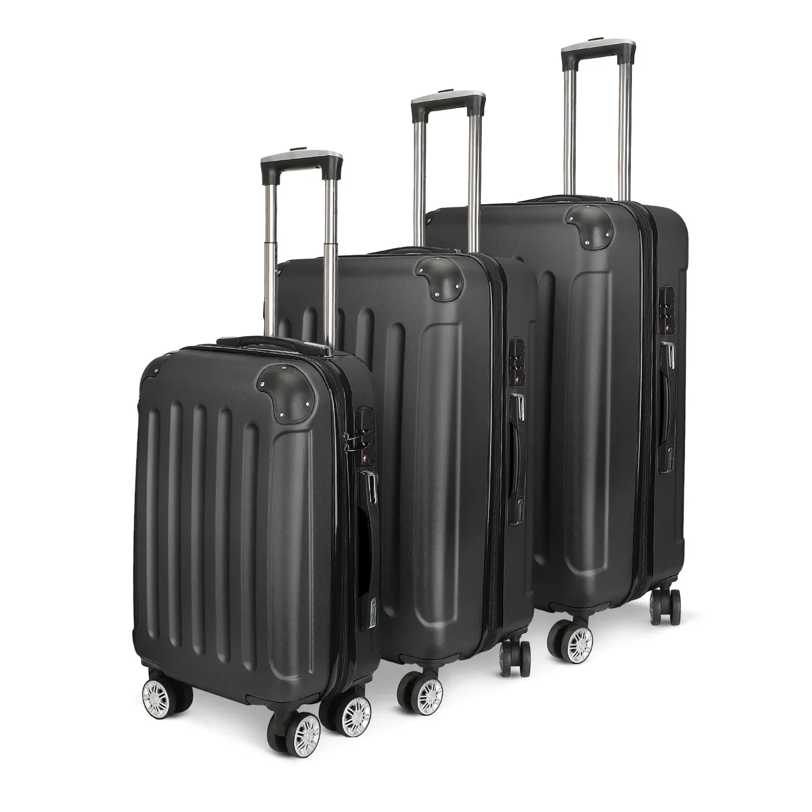 Rosahqnda 3 Piece Hard Shell Luggage Set, 20/24/28 Inch ABS Spinner Suitcases, 3-Level Adjustable Telescopic Handle, Silent 360° Double Row Wheels, TSA Lock Travel Carry On Checked Luggage For Business Family Trip, Black Grey ABS Hard Shell