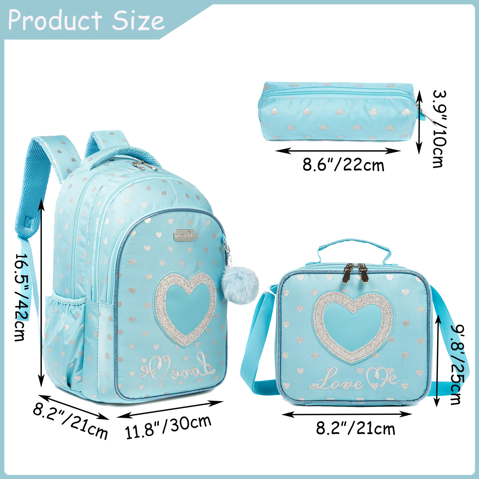 Meetbelify School Backpacks for Elementary Primary Girls with Lunch Bag and Pencil Case
