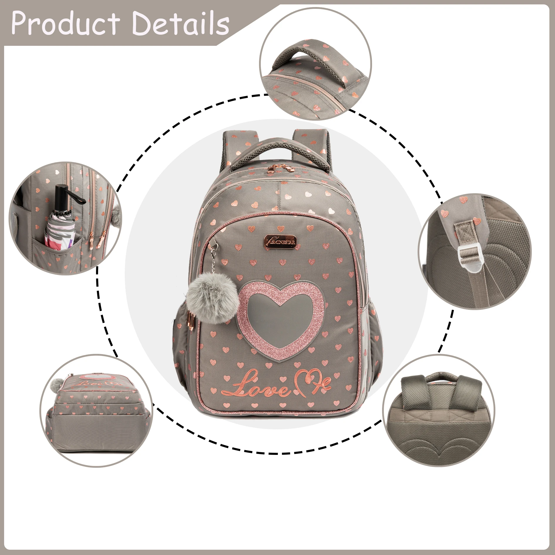 Meetbelify School Backpacks for Elementary Primary Girls with Lunch Bag and Pencil Case