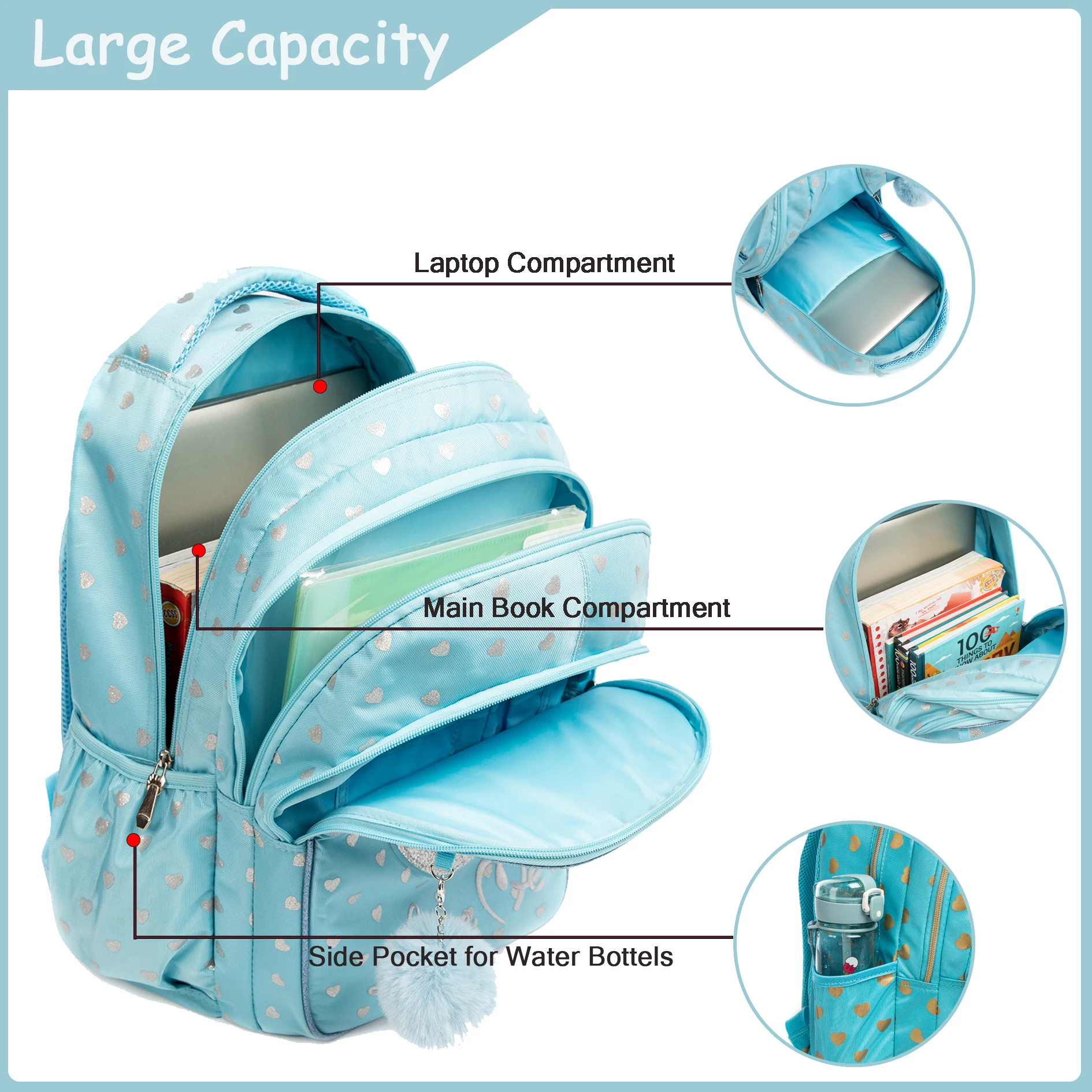 Meetbelify School Backpacks for Elementary Primary Girls with Lunch Bag and Pencil Case