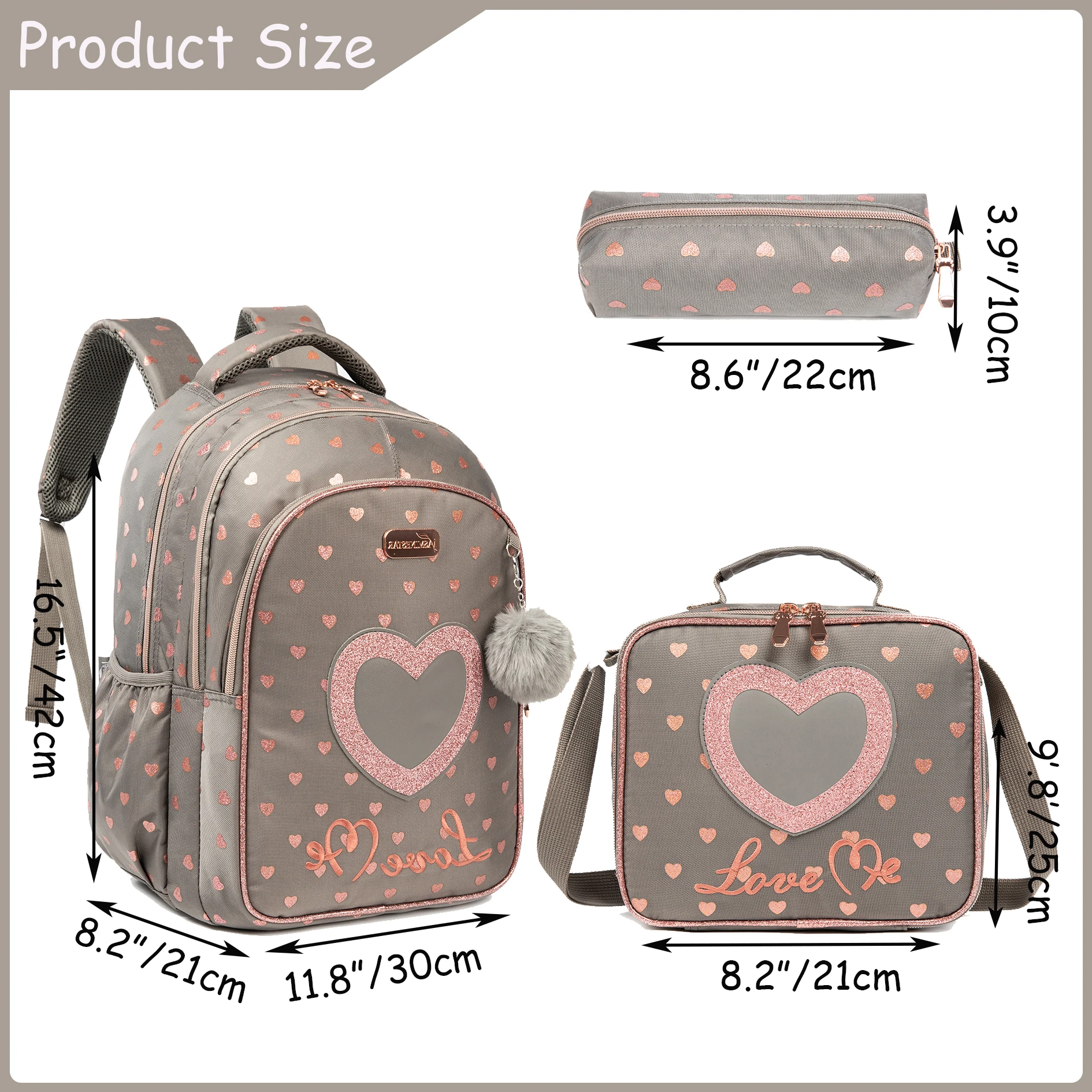 Meetbelify School Backpacks for Elementary Primary Girls with Lunch Bag and Pencil Case