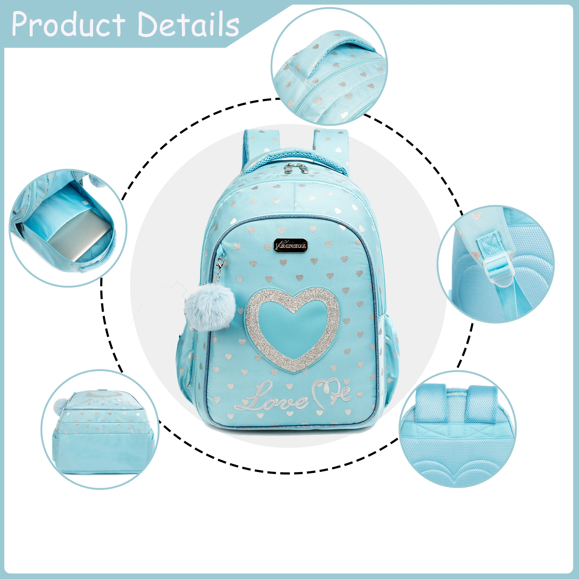 Meetbelify School Backpacks for Elementary Primary Girls with Lunch Bag and Pencil Case