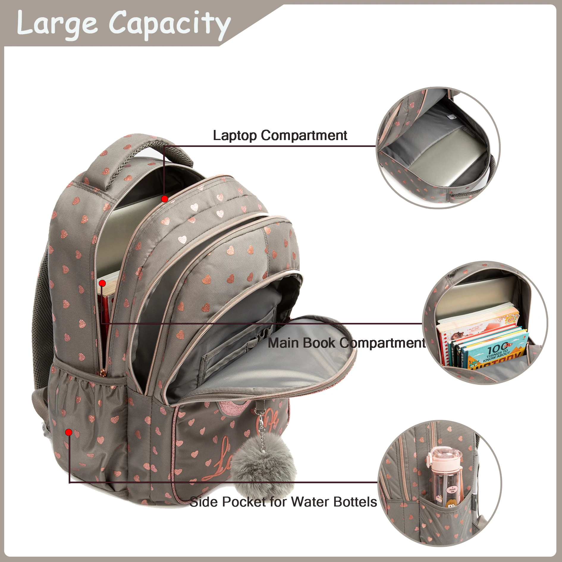 Meetbelify School Backpacks for Elementary Primary Girls with Lunch Bag and Pencil Case