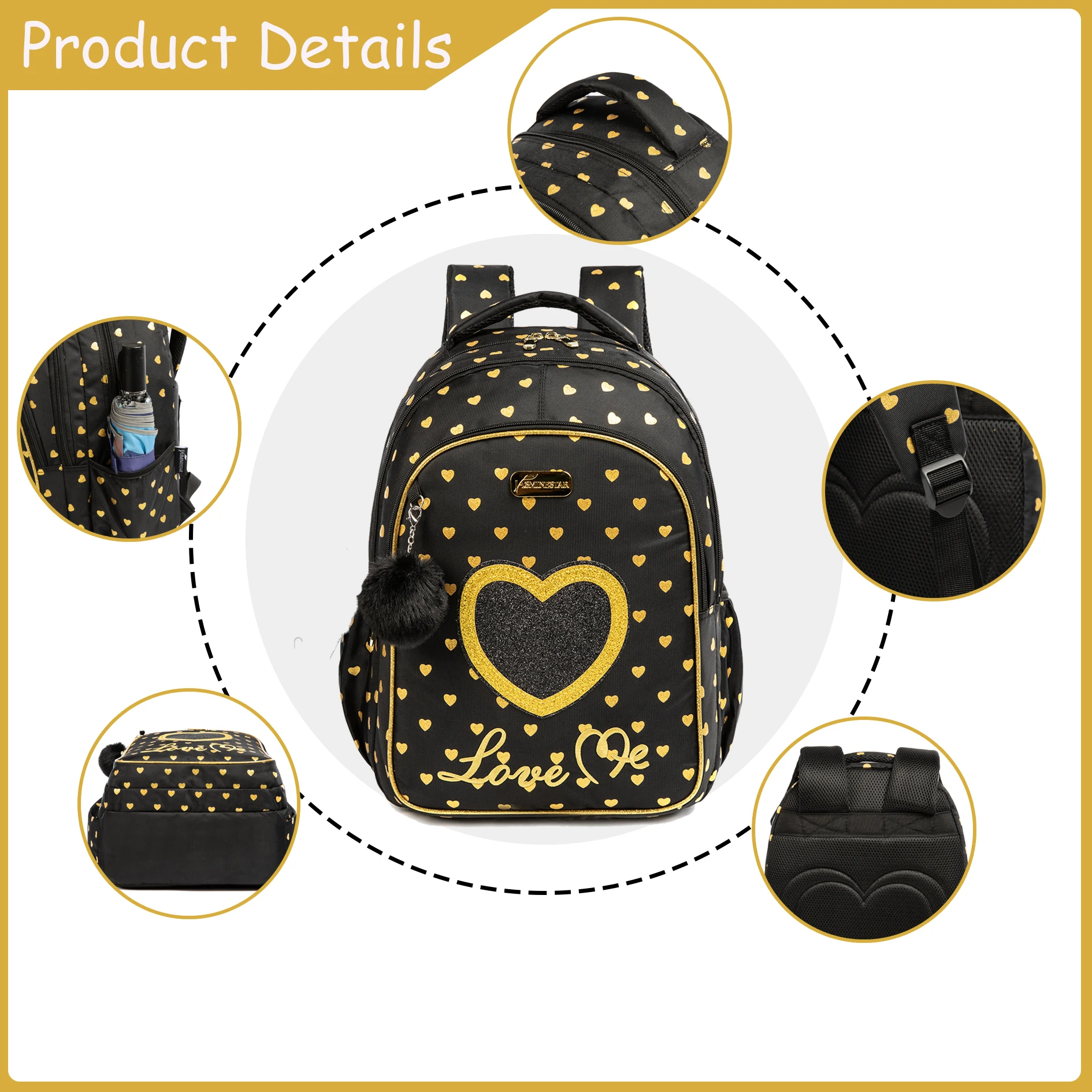 Meetbelify School Backpacks for Elementary Primary Girls with Lunch Bag and Pencil Case