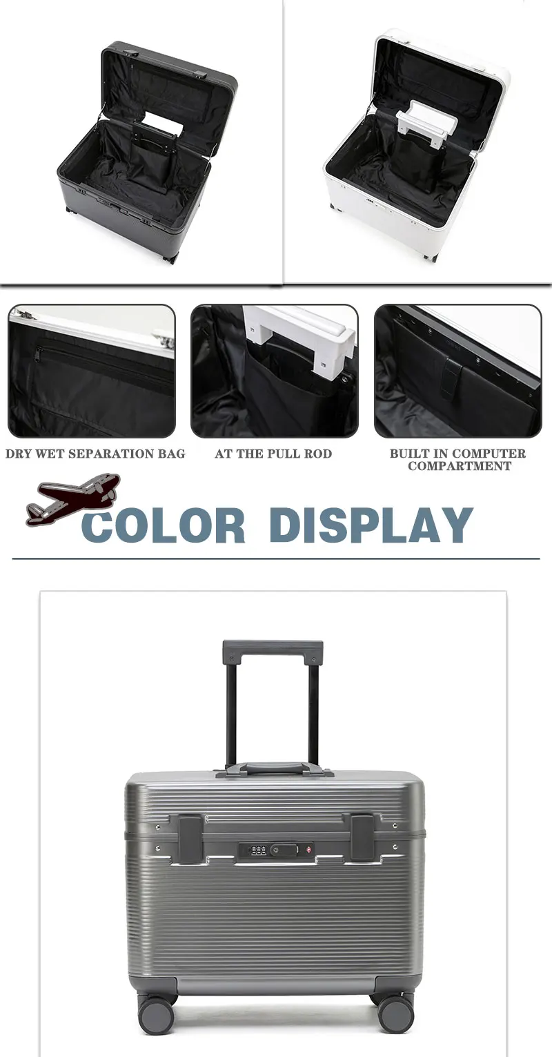 Bunnyfly 18" Aluminum Alloy Frame Spinner Suitcase Camera Trolley Pilot Luggage Bag with Wheels Photography Equipment Case