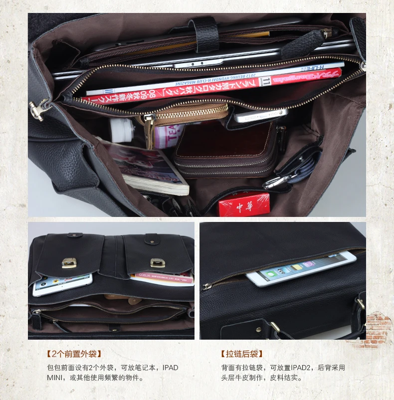 High Quality Cowhide Genuine Leather Briefcase for Men Business Bag 15.6" Laptop Case Male Portfolio Attache Office Messenger Ba