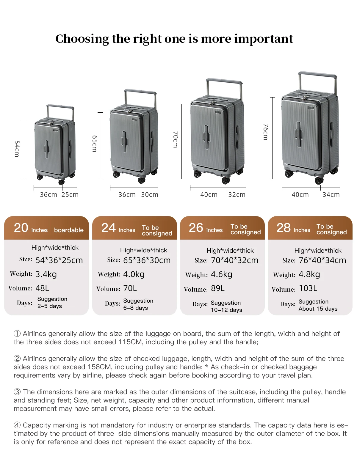 2025 Front-opening Luggage. 26-inch anti-drop rolling suitcase, 20-inch carry-on luggage, combination suitcase, 24-inch travel b